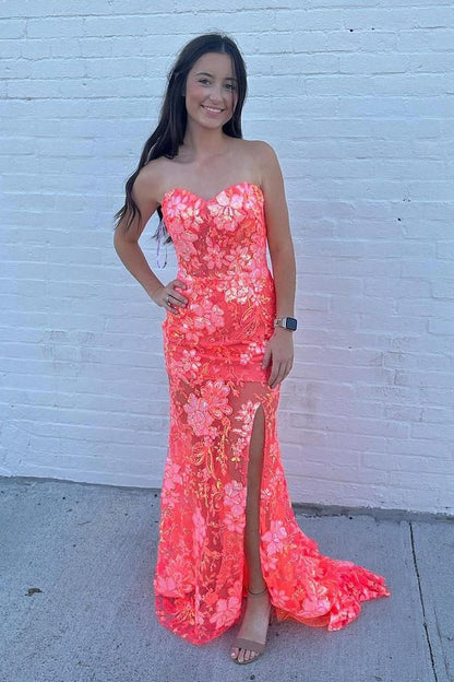 Charming Sequins Mermaid Coral Lace Prom Dresses