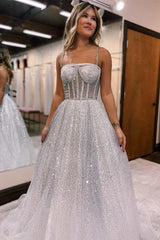 A-Line Silver Ombre Sequins Princess Straps Prom Dresses,BD98017