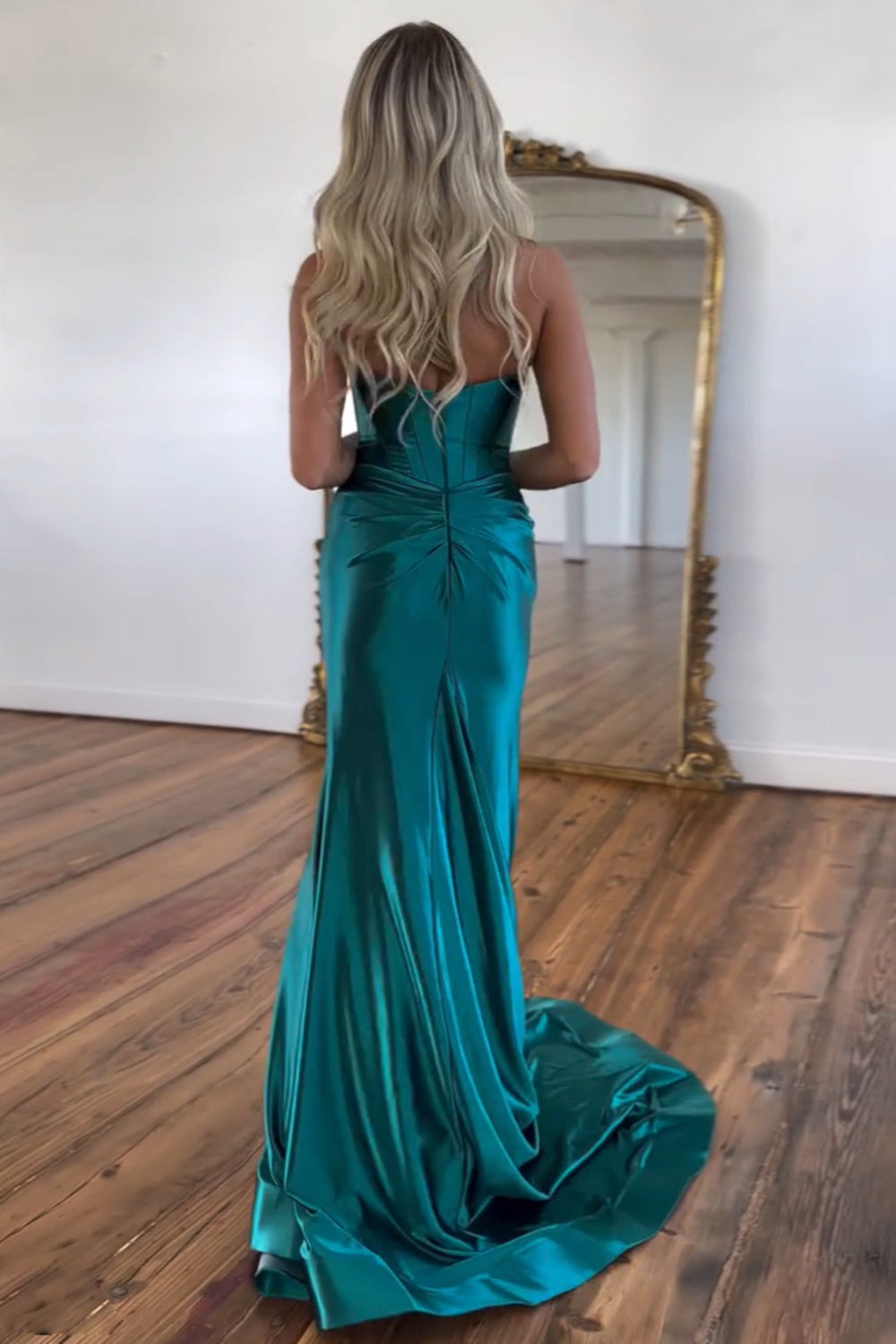 Mermaid Green Sweetheart Satin Long Prom Dresses