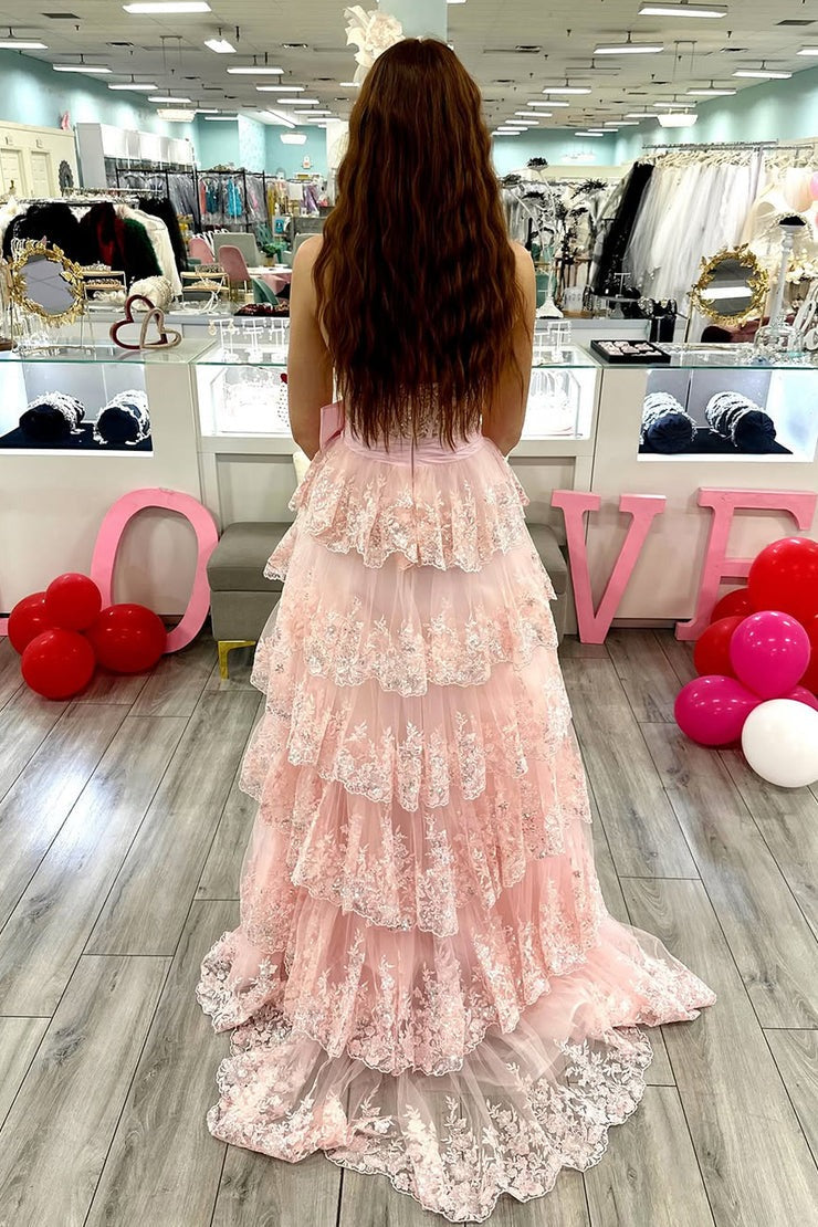 A Line Sweetheart Blush Pink Tulle Long Prom Dresses