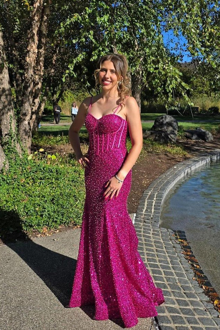 Sparkly Mermaid Sequins Sweetheart Prom Dresses