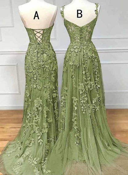 Cheap Green Lace Prom Dress Sage Long Evening Dress UK,BD240705