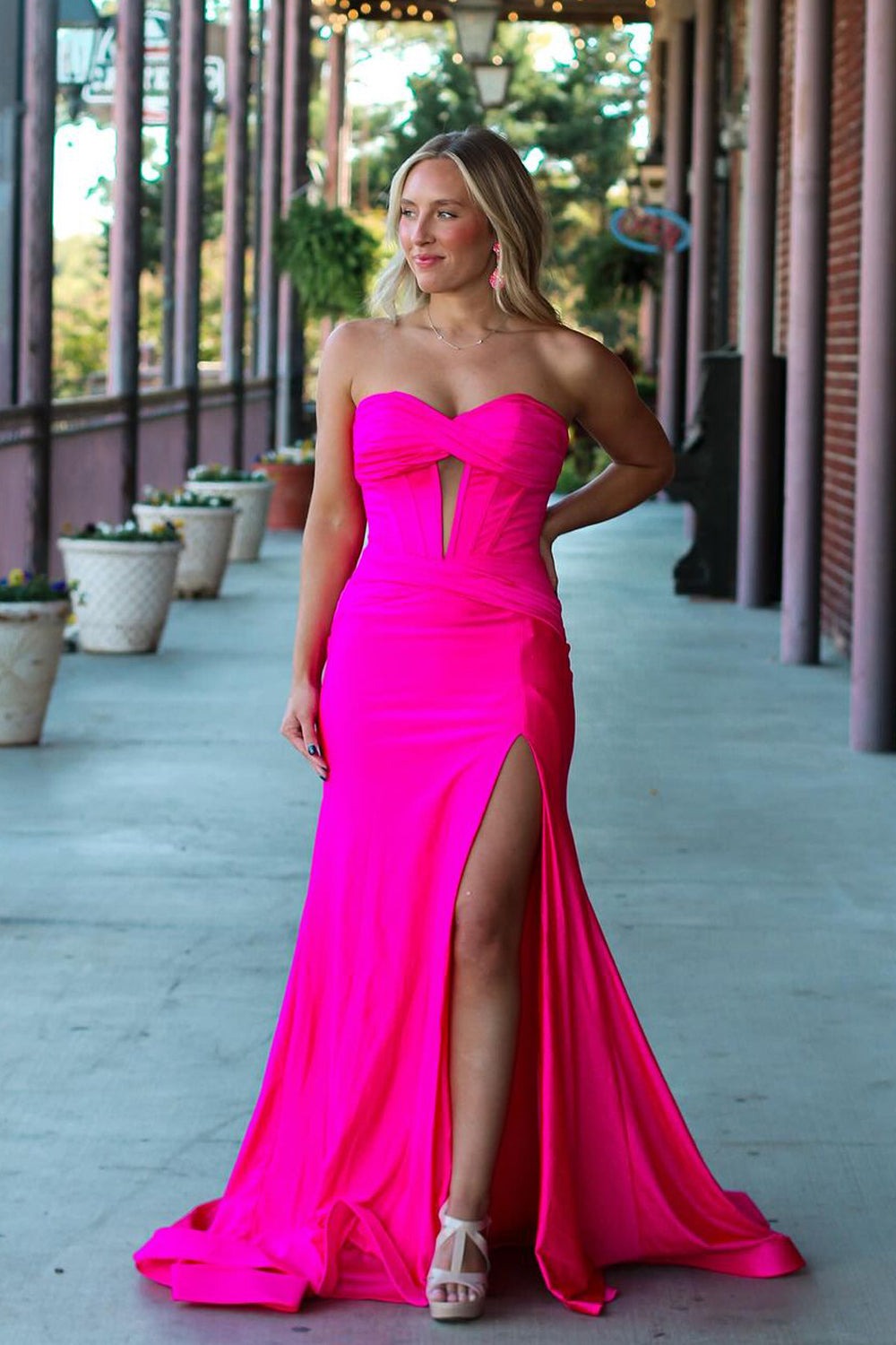 Hot Pink Charming Mermaid Sweetheart Satin Long Prom Dresses