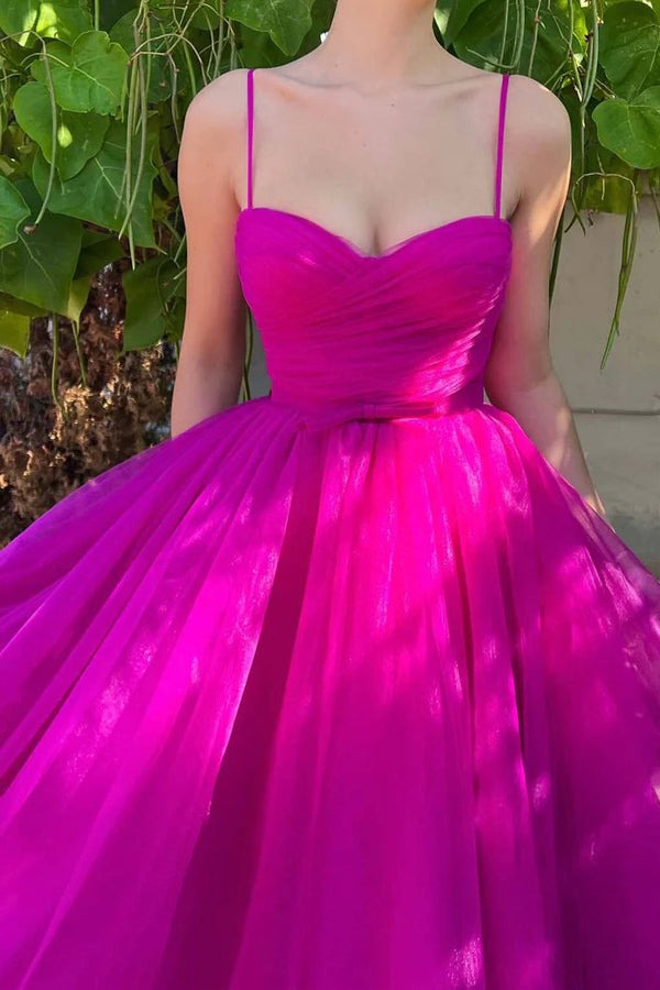 Hot Pink Sweetheart Tea Length Prom Dresses ,Simple Prom Dresses,PD2424000