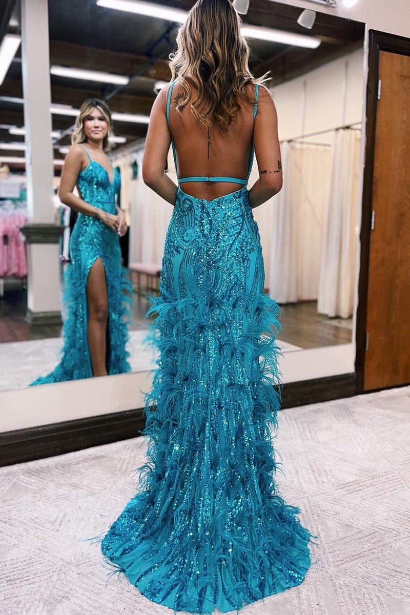 Mermaid Jade Sequin Lace V Neck Prom Dresses,PD2419000