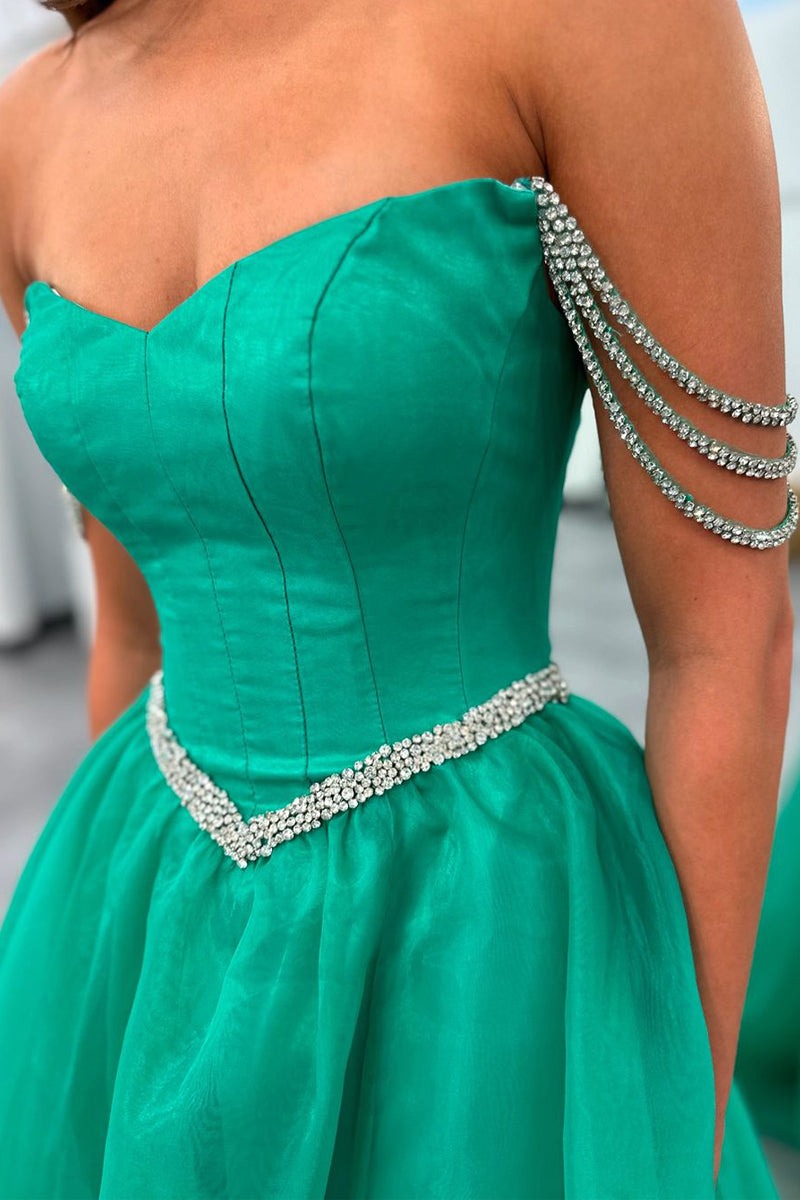 Cute Ball Gown Strapless Mint Green Tulle Beaded Long Prom Dresses,PD2421000