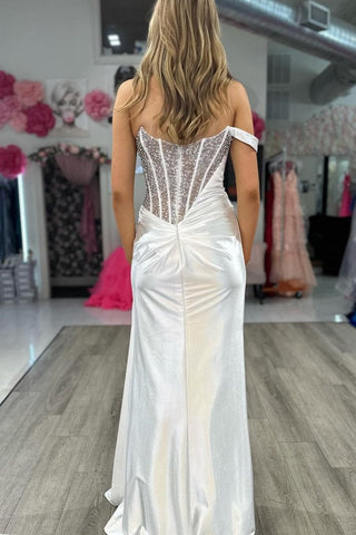 Charming Long Mermaid Strapless White Satin Prom Dresses