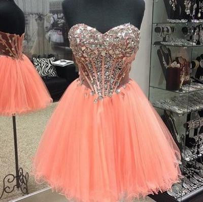 rhinestones Homecoming dress,Short prom Dress,pink Prom Dresses,dress for homecoming,BD603