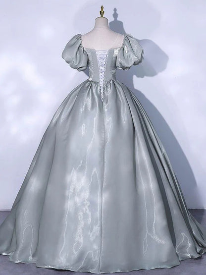 Gray satin long prom dress, gray sweet 16 dress,BD22254