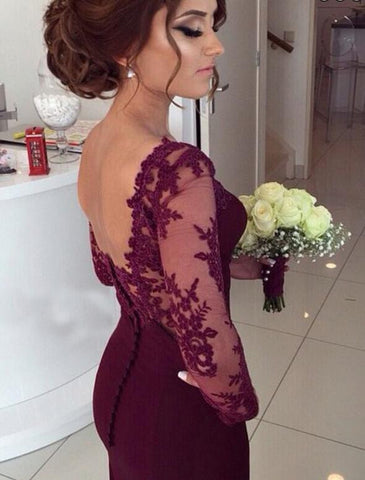 burgundy Prom Dress,long Prom Dress,long sleeves Prom dress,mermaid prom Dress,evening Dress,BD603