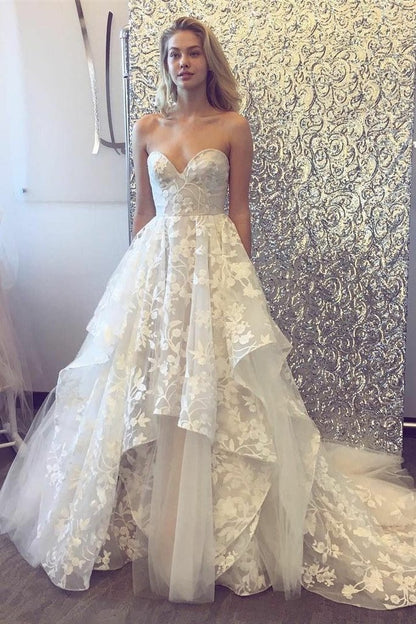 Lace Long Charming Wedding Dress,Chic A line Prom Dress, BO03