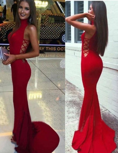 red prom dress,long Prom Dress,sexy prom dress,high neck evening dress,BD2921