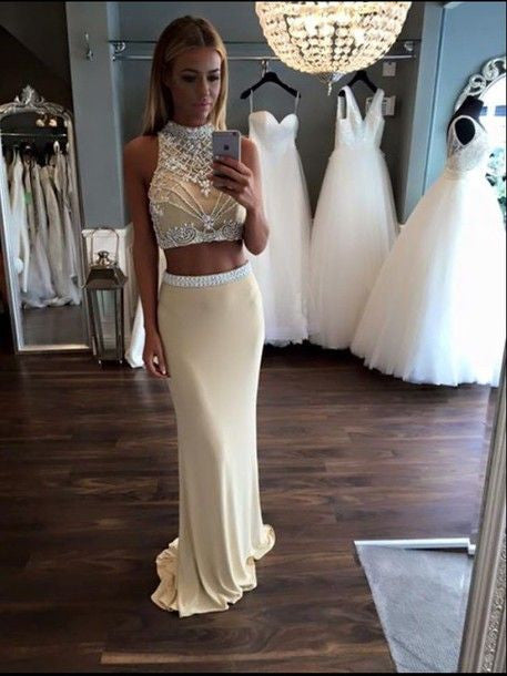 Two Pieces Prom Dresses,Handmade Prom Dress,Beading Prom Dresses,Mermaid Prom Dress,Cheap Prom Dresses,PD00156