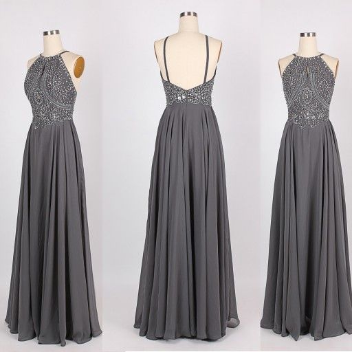 Grey prom dress, backless prom dress, beautiful prom dresses,BD450214