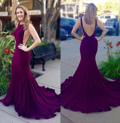 burgundy Prom Dresses, backless prom dress, formal prom Dress,long prom dress,evening dress,BD1989