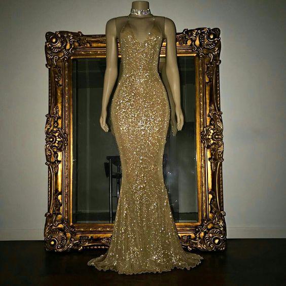 gold sparkle spaghetti straps long evening dress,BO70