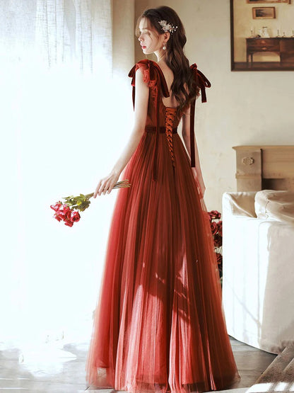 Unique v neck tulle long prom dress, tulle formal dress,BD22230