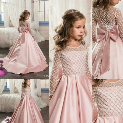 Sweet A line Flower Girl Dresses, Cheap Long Sleeves Little Girl Dresses, FD001