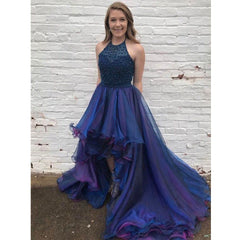 Halter Beaded Top High Low Popular Charming Long Prom Dresses,BD1563