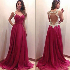 hot pink Prom Dresses,charming prom dress,long prom Dress,see through back prom dress,BD0395