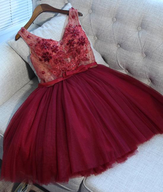 V Neck Tulle Short Prom Dresses,Homecoming Dresses,PD4558957