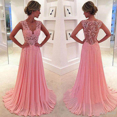 Pink Prom Dresses,Lace Prom Dress,See through Prom Dress,dresses for prom,BD087