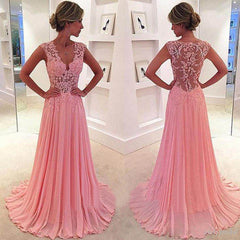 Pink Prom Dresses,Lace Prom Dress,See through Prom Dress,dresses for prom,BD087