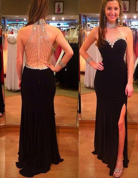 Long Prom Dresses,black Prom Dress,side slit Prom dress,charming prom Dress,BD442