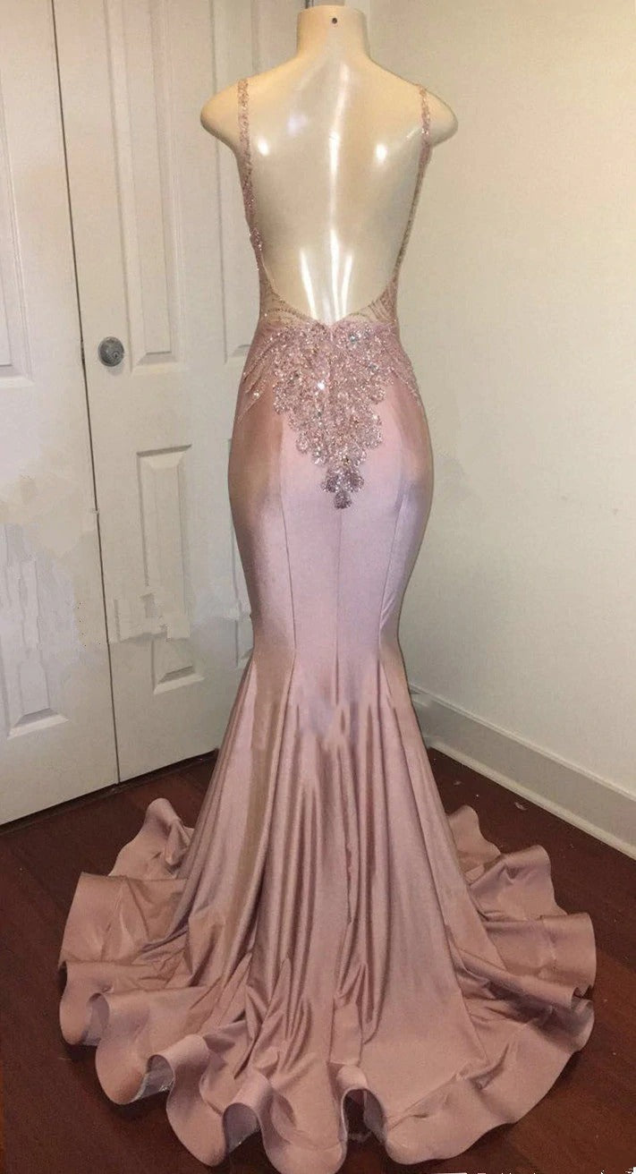 Sexy Mermaid Dusty Rose Sweetheart Shiny Backless Long Prom Dress,BD22176