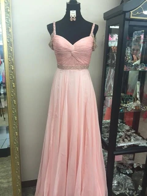 Newly A Line Pink Chiffon Off Shoulder Pleated Sweetheart Long Prom Dress BD22136