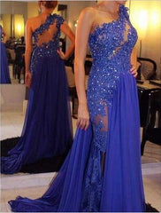 one shoulder prom dress,long prom dress,royal blue prom dress,sexy prom dress,charming evening gown,BD2619