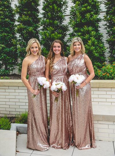 Rose Gold Bridesmaid Dresses,One-shoulder Bridesmaid Dress,Sequin Bridesmaid Dress,Cheap Bridesmaid Dresses,Hot Sale Bridesmaid Dress,PD00147