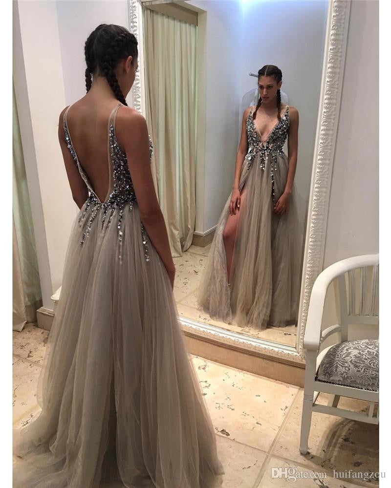 Deep V-neck Prom Dresses,Leg Slit Prom Dress,Sexy Prom Dresses,A-line Prom Dress,Cheap Prom Dresses,PD00142