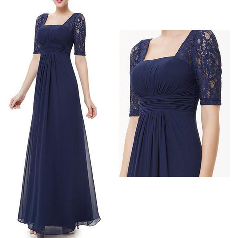 navy prom Dress,sleeves Prom Dress,formal prom dress, lace prom dress,evening dress,BD606