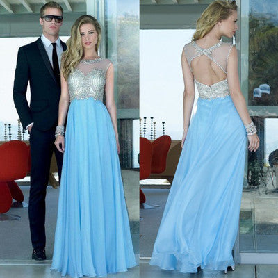 Blue Prom Dress,Open back Prom Dress,Charming Prom Dress,A-line prom dress,Party dress gown,BD112