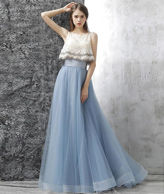 Elegant Two Pieces Tulle Long Prom Dresses, Tulle Homecoming Dresses,PD4558945