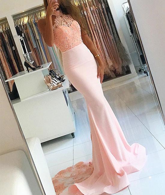 Pink Lace Prom Dresses, Bridesmaid Dresses,PD4558975