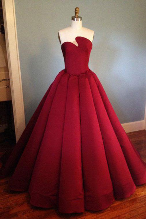 satin long prom dress, burgundy evening dress,BH91174