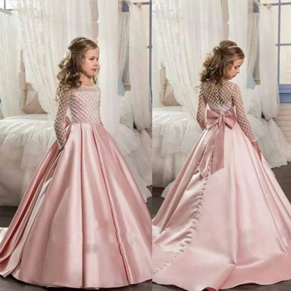 Sweet A line Flower Girl Dresses, Cheap Long Sleeves Little Girl Dresses, FD001