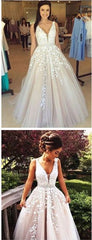 A-line V Neck Long Sexy Prom Dress,Ball Gowns Wedding Dresses,PD455883