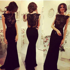 Formal Elegant Black Long Mermaid Prom Dresses,PO33