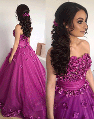 Unique tulle 3D flowers long prom dress, formal dress,PD790023