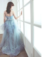 Light blue tulle long prom dress, sweet evening dress BD98009