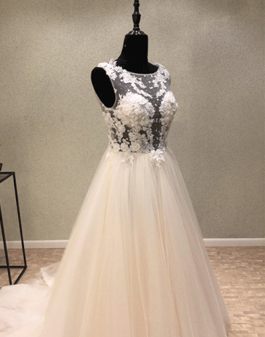 White round neck lace long prom dress, evening dress