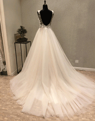 White round neck lace long prom dress, evening dress