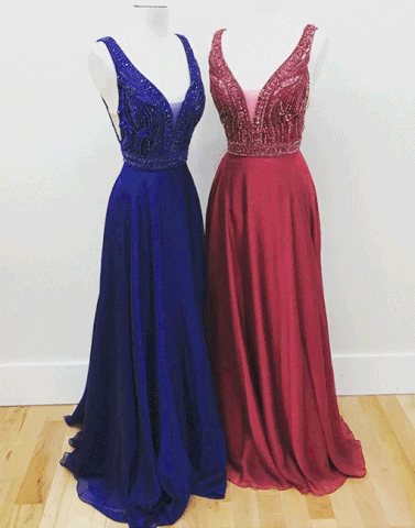 v neck long prom dresses, evening dresses,PD790012