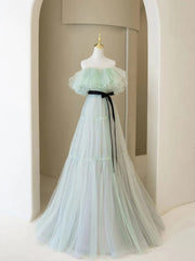 Green A line tulle long prom dress green tulle formal dress,BD22206