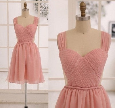 pink bridesmaid dress,short bridesmaid dress,chiffon bridesmaid dress,homecoming dress,BD625