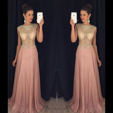 dusty pink prom dress,beading Prom Dress,long prom dress,charming prom dress,PD00297