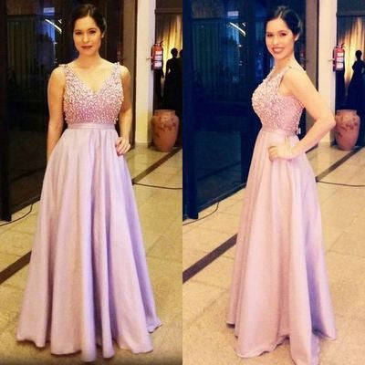 Lilac prom Dress,Long Prom Dresses,A-line prom Dress,V neck prom dress,Charming prom dress,Evening dress,BD069